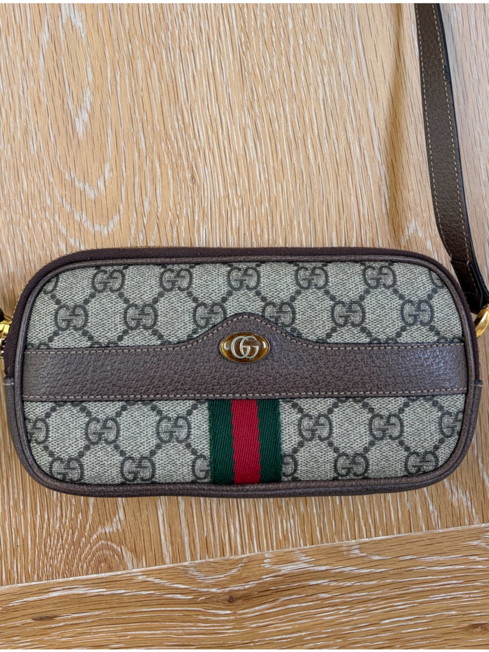 Gucci Brown Ophidia GG Canvas and Leather Crossbody Bag with Gold Hardware